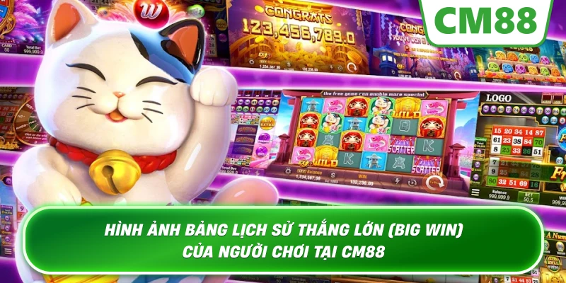 Hình ảnh bảng lịch sử thắng lớn (Big Win) của người chơi tại CM88